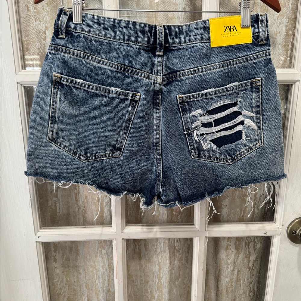 Zara Blue Distressed Denim Shorts